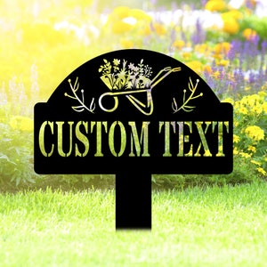 Benutzerdefinierte Gartenstecker, personalisierter Gartenstecker, Hofschild, Hofdekor, Gärtner-Namensschild, Gartenstecker aus Metall mit Pfahl, Gartengeschenk für Mama