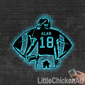 Personalized  American Football Metal Wall Art LED Light, Custom Player Lover Sign Home Decor Kid Boy Girl Nursery Decoration Christmas Gift