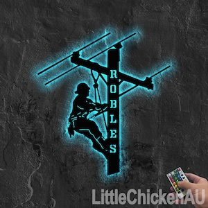 Personalized Lineman Metal Wall Art With LED Light, Custom US Lineman Name Sign Decoration For Room, Lineman Metal LED Decor, Gift Lineman
