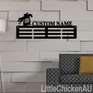 Horse Name Medal Hanger Monogram Custom, 12 Rungs for medals & Ribbons, Medal Display, Horse Show, Gift Ribbon Holder Horse lover gift Sign