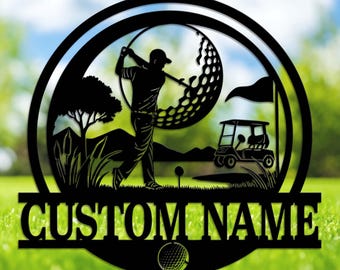 Letrero de golf metálico personalizado para pared, regalo para el Día del Padre, letrero con nombre de golfista, decoración de metal para el hogar, letrero de hoyo 19 para cumpleaños