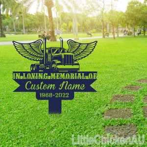 Personalized Semi Truck Trucker Truck Driver angel wings Memorial Stake, Trucker Metal Stake, Sympathy Sign, Grave Marker, Remembrance Stake