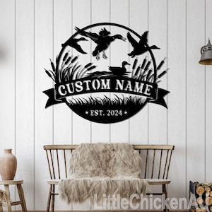 Personalized Duck Hunting Metal Wall Art LED Light Custom Hunter Name Sign Home Decor Duck Cabin Decoration Housewarming Xmas birthday Gift
