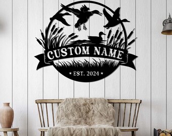Personalized Duck Hunting Metal Wall Art LED Light Custom Hunter Name Sign Home Decor Duck Cabin Decoration Housewarming Xmas birthday Gift