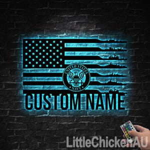 Personalized US Navy Anchor Metal Sign Led Light,Veteran Metal Sign, Front Porch Patriotic,Navy Veteran Gifts, Military Gift,Retirement Gift