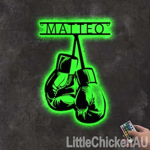 Boxing Gloves Metal Wall Art with LED Light Custom, Personalized King Boxer Name Sign, Boxing for Home Decor & Gift, Boxing Lover Gifts Sign