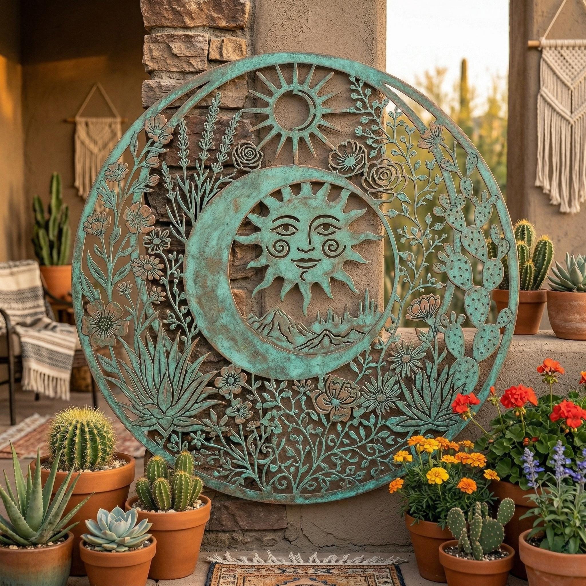Celestial Sun and Moon Metal Sign, Southwest Garden Wall Decor Outdoor ...