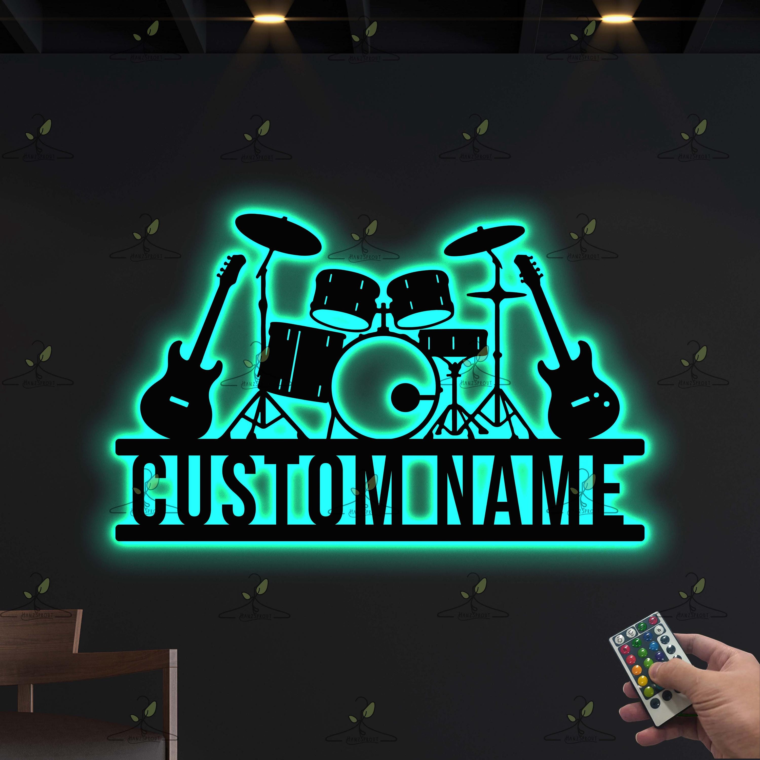 Custom Band LED Neon Sign, Drum and Guitar Wall Art With Custom Name - Etsy