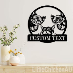 Personalized Cat Name Sign, Custom Cat Sign,Kitten Welcome Sign Door Hanger, Halloween Cat Decor, Metal Peeking Cat Wall Art, Cat Lover Gift