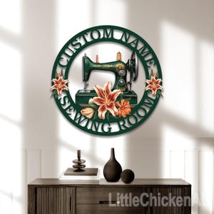 Aangepaste naam naaikamer metalen bord met bloemdessin, naaithema met bloemen, bord knutselkamer, naaikamerdecoratie, Moederdagcadeau