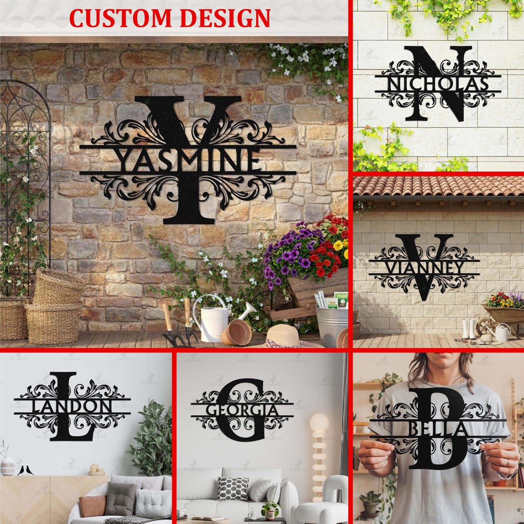 Personalized Name Monogram Metal Sign, Custom Initial With Name Wall ...