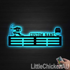 Personalized Name Hockey Medal Hanger with Led Light, Hockey Team Gift, Medal Holder Display Rack for Awards and Ribbons, Tiered Award Rack