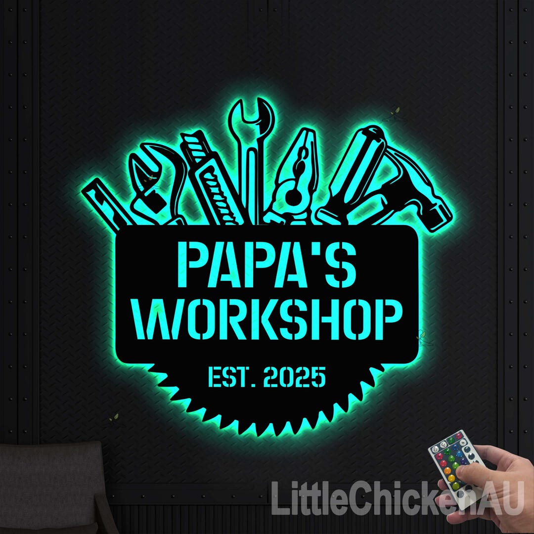 Tool Theme Sign Custom Tool Theme LED Sign ,workshop Sign Wall Art, Papas Work Shop ...