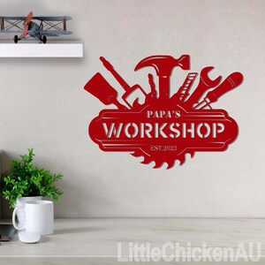 Personalized Fathers Day Sign Workshop Sign Wall Art LED Papas Work ...