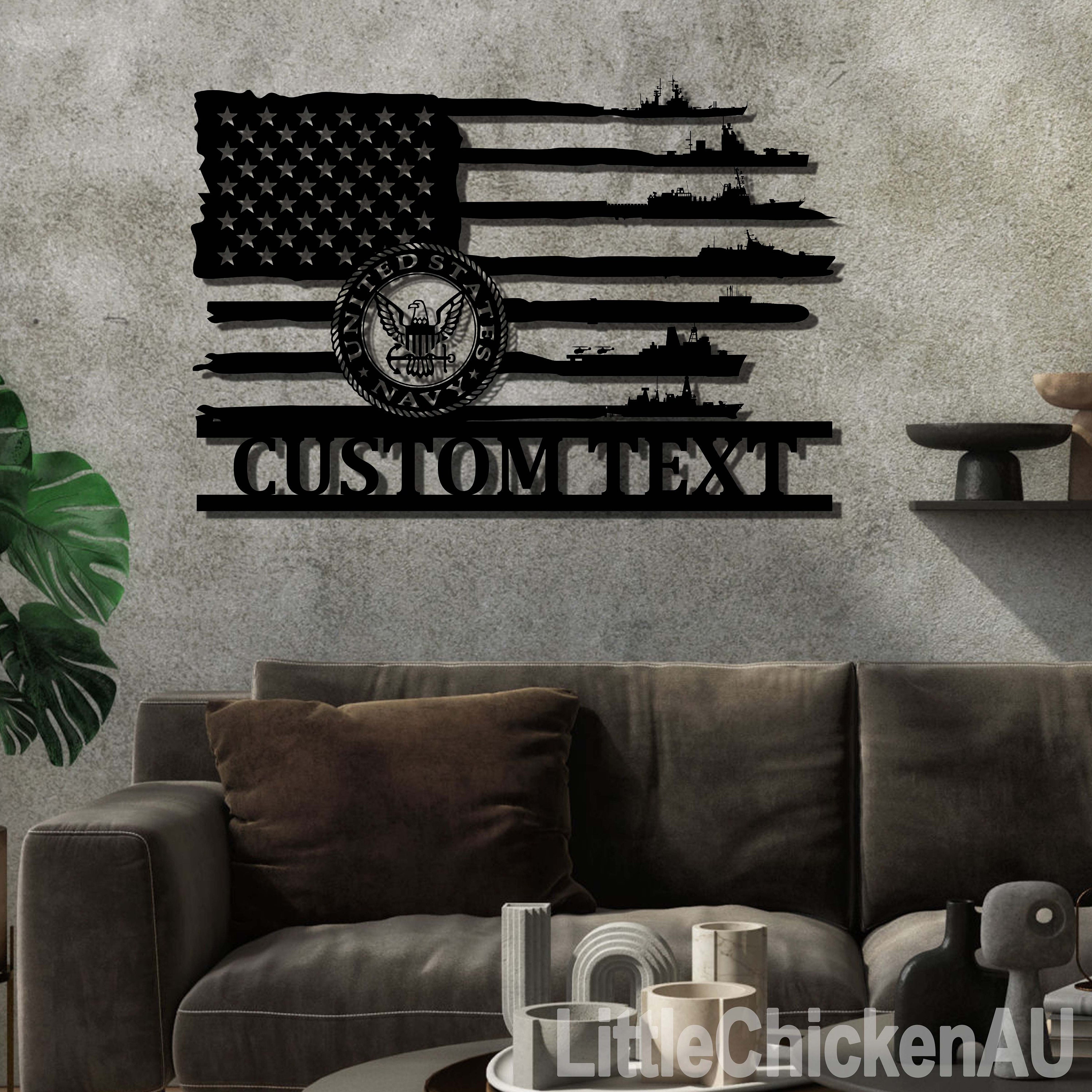 Custom US Flag Navy Ships Sign, American Flag Navy Ship Metal Wall ...