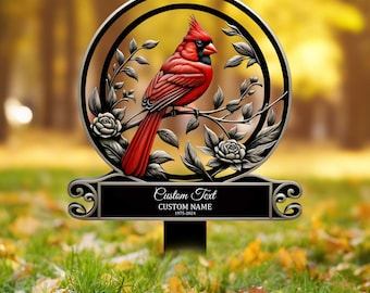 Paletto commemorativo da giardino personalizzato a forma di cardinale, targa commemorativa per la tomba di un uccello personalizzata, regalo commemorativo per esterni per mamma/nonna, regalo di condoglianze, arte cardinalizia