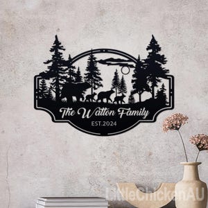 Personalized Last Name Sign for Home, Bear Metal Sign, Cabin Sign, Family Name Black Bear Sign, Custom Bear Sign Dad Gift Outdoor Decoration