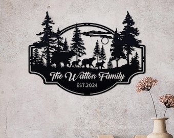 Personalized Last Name Sign for Home, Bear Metal Sign, Cabin Sign, Family Name Black Bear Sign, Custom Bear Sign Dad Gift Outdoor Decoration