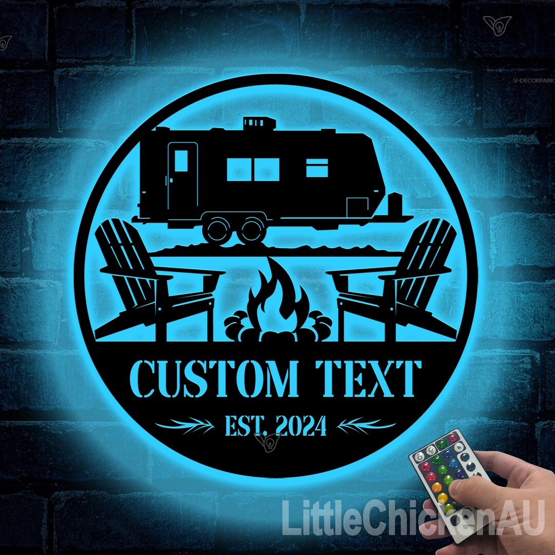 Custom RV Trailer Metal Sign With LED Lights, Personalized Camping Name ...