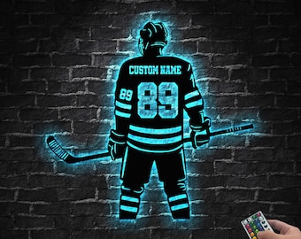 Custom Hockey Metal Wall Art LED Light Personalized Player Ice Stick Sign Home Decor Kid Boy Girl Lover Nursery Decoration Christmas Gift
