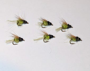 6 Deep Sparkle Pupa Caddis Emergers   Size 16 Bead Head (BlackBead)