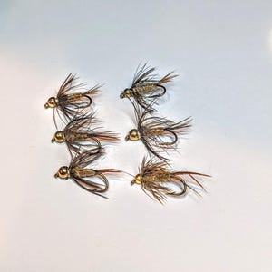 6 Bead Head Hares Ear Soft Hackle Fishing Flies   Nymphs.  Tungsten Bead. Size 10