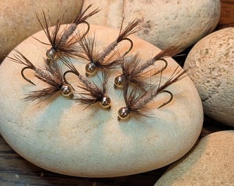 Hares Ear Soft Hackle Nymphs. Qty: 6.  Sizes 10-16 available with gold brass beads