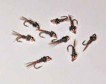 Pheasant Tail Nymph Fly Fishing Flies, Copper Bead - Set of 6