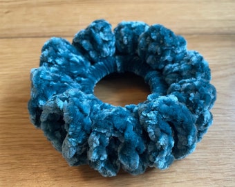 Teal Crochet Velvet Scrunchie