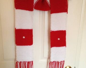 Red and White Handknit Handmade Snowflake Scarf