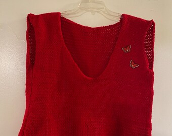 Red Handknit Butterfly Vest