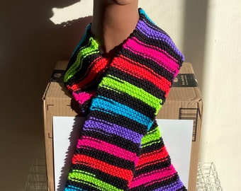 Slouchy Beanie and Scarf Set Multicolored Neon Colors