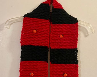 Ladybug Handknit Red and Black Scarf with Ladybug Buttons