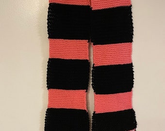 Pink and Black Handknit Scarf with Fringes