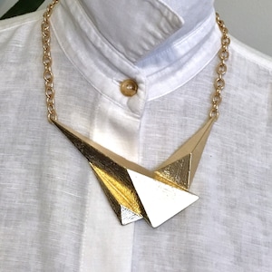 80s Geometrische Goldkette // Memphis Design Group // Bib Halskette // Avantgarde Halskette