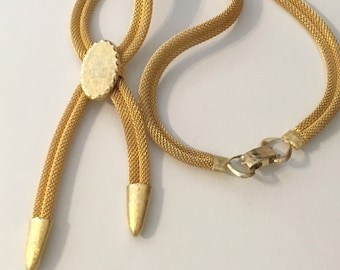 Vintage 50s Mesh Gold Necklace //Lariat Necklace // Brush Gold // Mid Century Necklace // 50s Chain necklace//Mesh Necklace