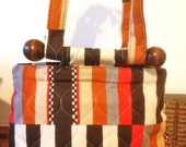 60s Bag Handbag Orange Brown Quiltes Vintage Bag Hippie