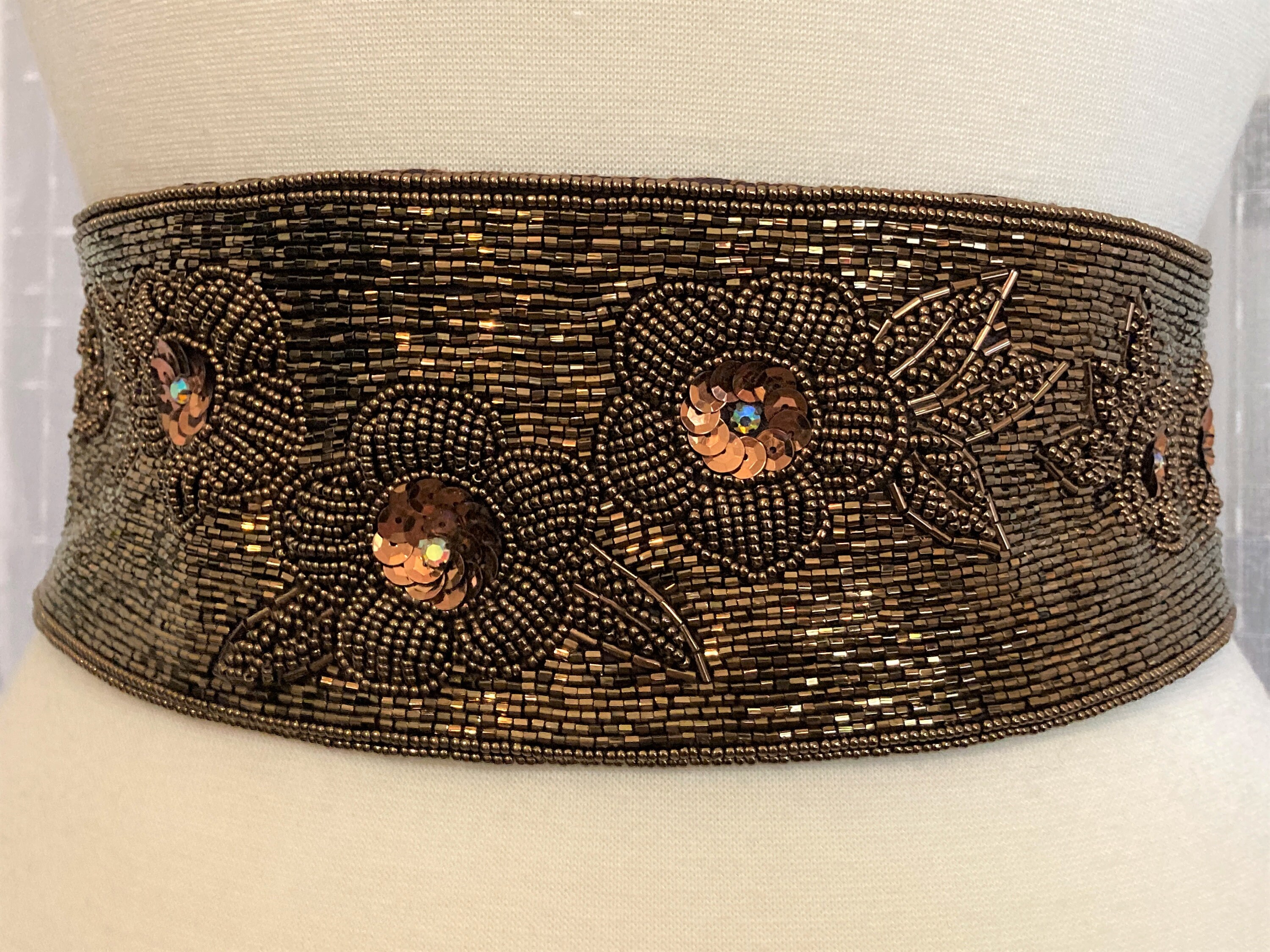 Vintage 80’s Elegant Cream Beaded Women\'s Cummerbund Style Rare Belt Size S Beaded Medium Belts for Women for sale | eBay main image 2