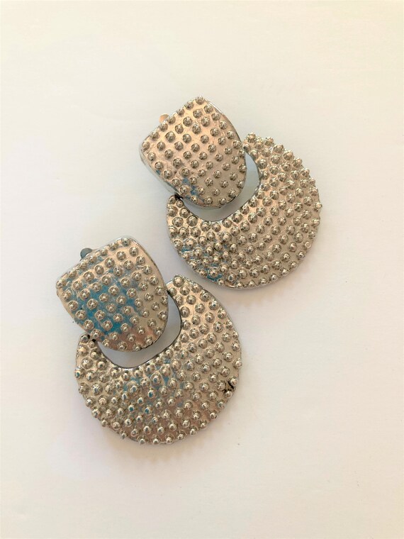 Vintage NOS pr big fun 2 3/4" cluster 80s designer jewel CLIP earrings DB 