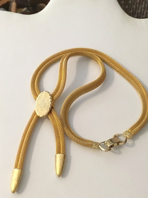 Vintage 50s Mesh Gold Necklace //Lariat Necklace /
