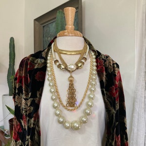 5, Necklace Stack, Pearls & Gold, Boho Necklace Iris Apfel, Styled by Potion Layered Necklaces