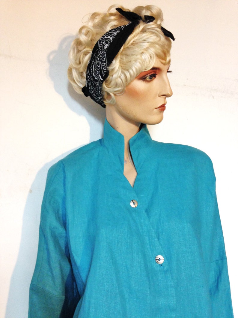 Linen Jacketsize14 Turquoise jacketAvant Garde80s Boho Jacket Itemz Chris BaumgartnerArtisanal Clothing