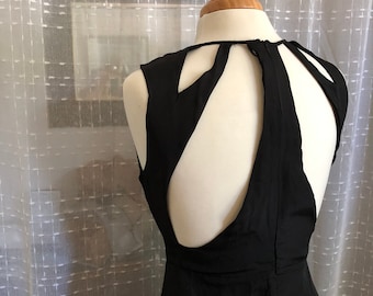 Black Silk Maxi Dress - Size 8 - Open Back Formal Gown
