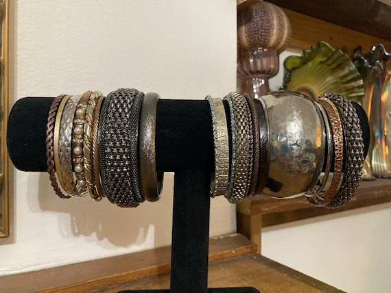 20pc, Vintage Bangle Stack: Gold Bangles, Silver … - image 1