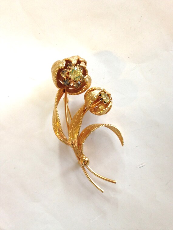 Vintage Gold Rhinestone Brooch,  Rhinestone Pin, 3