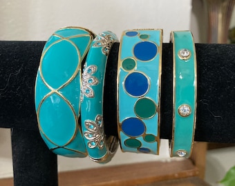 4, Bangle Stack, Turquoise Bangles, Clamper Bracelets, Blue Bracelets, Small Wrist, BLU1