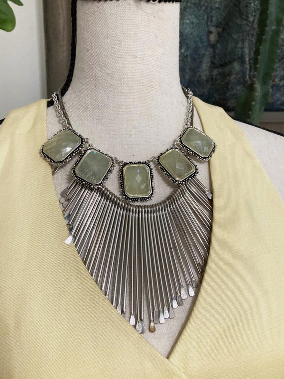 5, Necklace Stack, Silver & Green - Bib Necklace,… - image 2