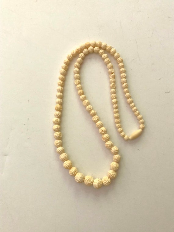 Carved Bone Necklace// Bone Bead Necklace //Long c