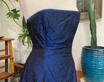 Strapless Dress/ Size 10/ Long blue formal/ Scott McClintock/ Vintage dress / 80s formal