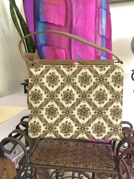 50s// Handbag // Tapestry//Purse // MINT // Bag //
